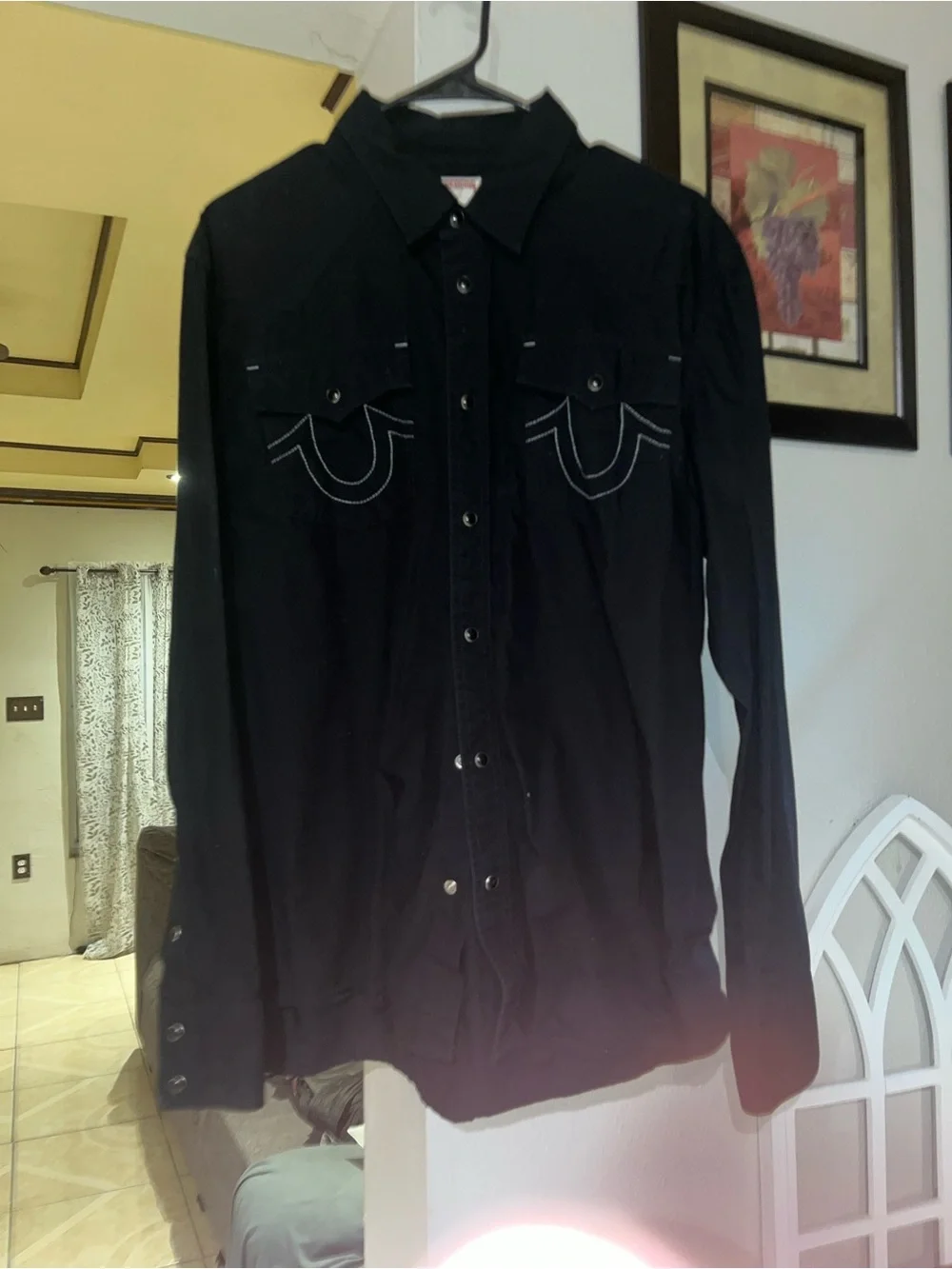 True Religion Men’s Navy Button Snap Casual Shirt